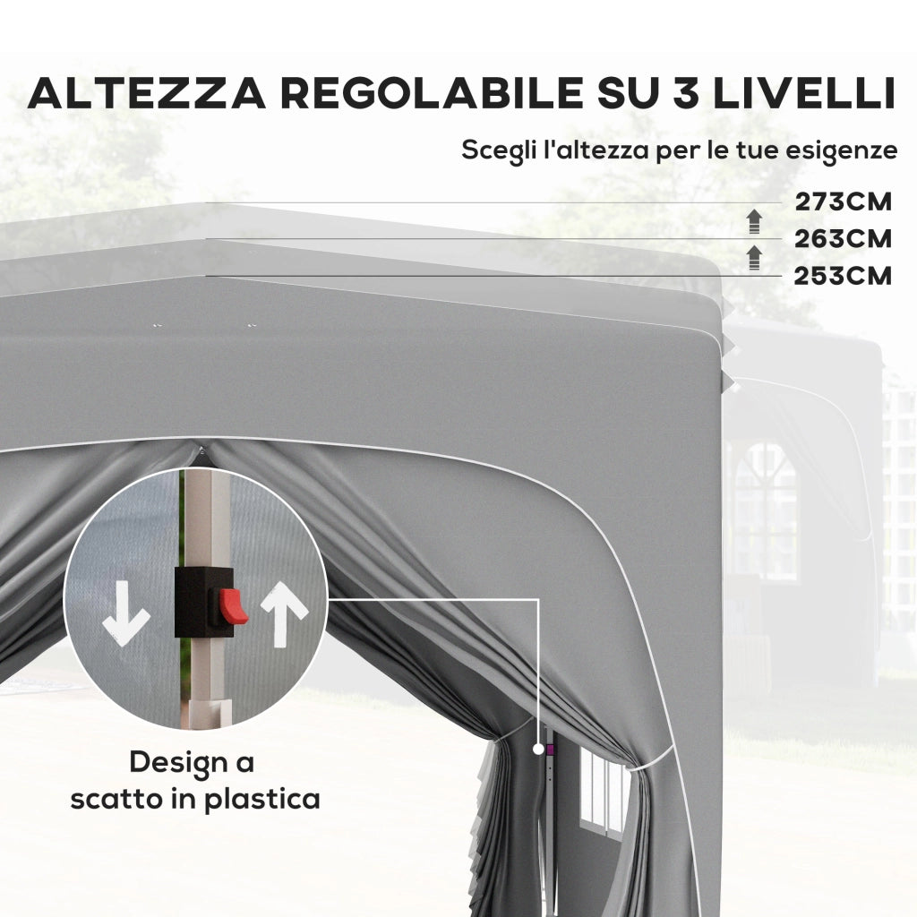 Gazebo da Giardino 3x3m Pieghevole con Altezza Regolabile, Protezione UPF50+ e Borsa, Grigio Chiaro