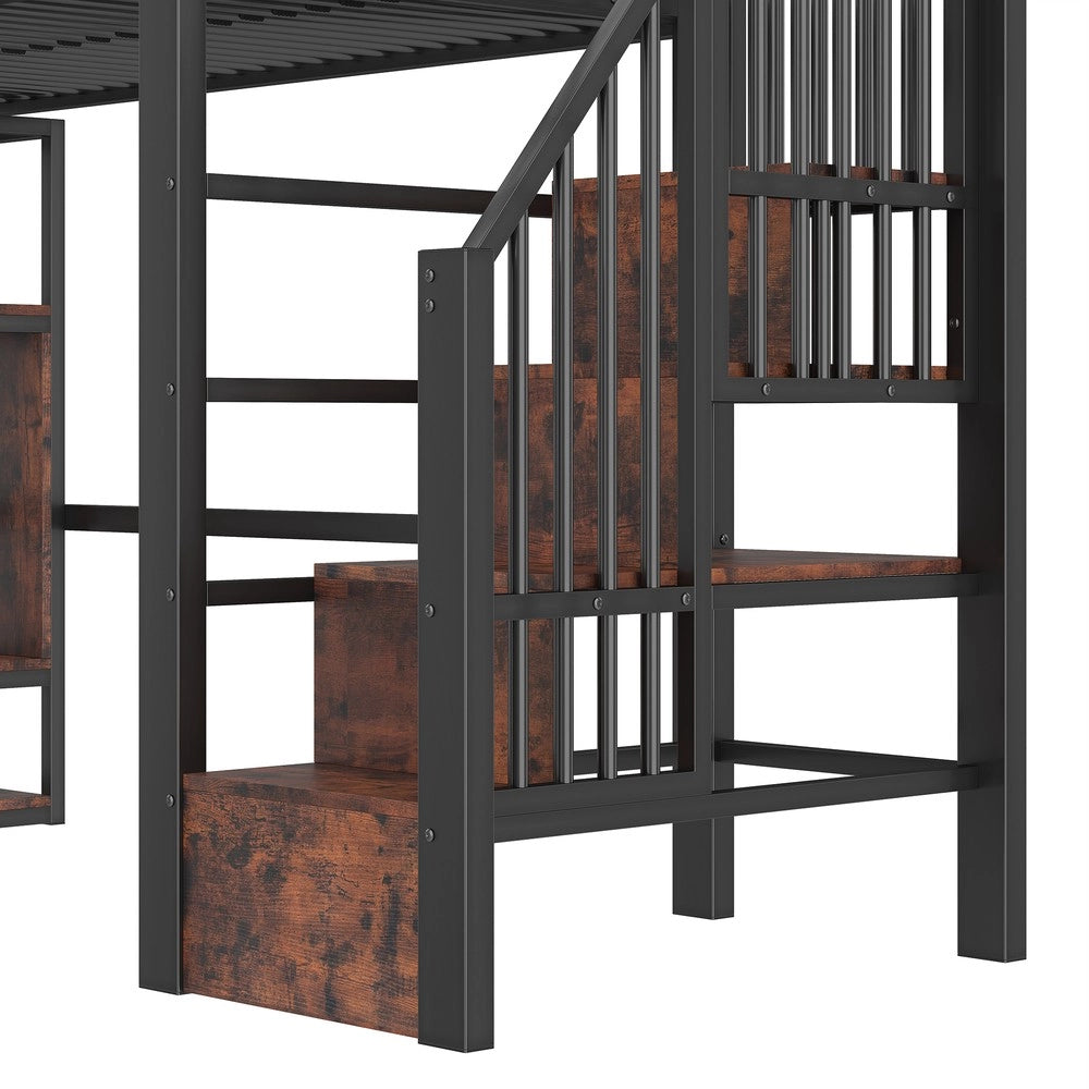 Letto a Soppalco con LED e Scala ¨C Xylo ¨C Metallo Nero 90x200