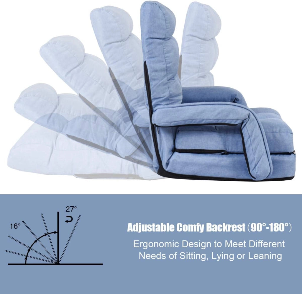 Poltrona Pieghevole da Relax, Schienale Reclinabile a 5 Livelli, Cuscini Imbottiti, Multiuso e Regolabile, Portata di 120 kg, per Ufficio/Soggiorno/Studio, 67x65x72 cm