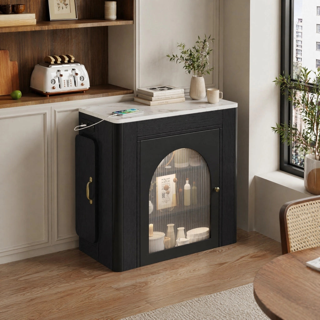 Tavolo da pranzo allungabile con isola cucina; LED; USB Type-C; bianco e nero