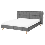 Letto Tappezzeria trapuntata in velluto grigio Gambe in legno chiaro 160 x 200 cm doghe con testiera regolabile Wingback