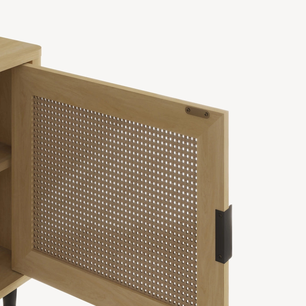 Mobile TV Lukhomso con Ante Inserto Effetto Rattan 152x40x54 cm Effetto Rovere [en.casa]