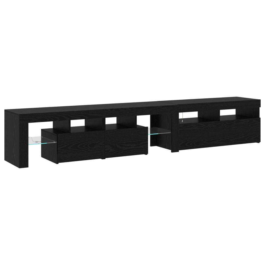 Mobili TV  2 pz con luci LED Rovere Nero Legno ingegnerizzato