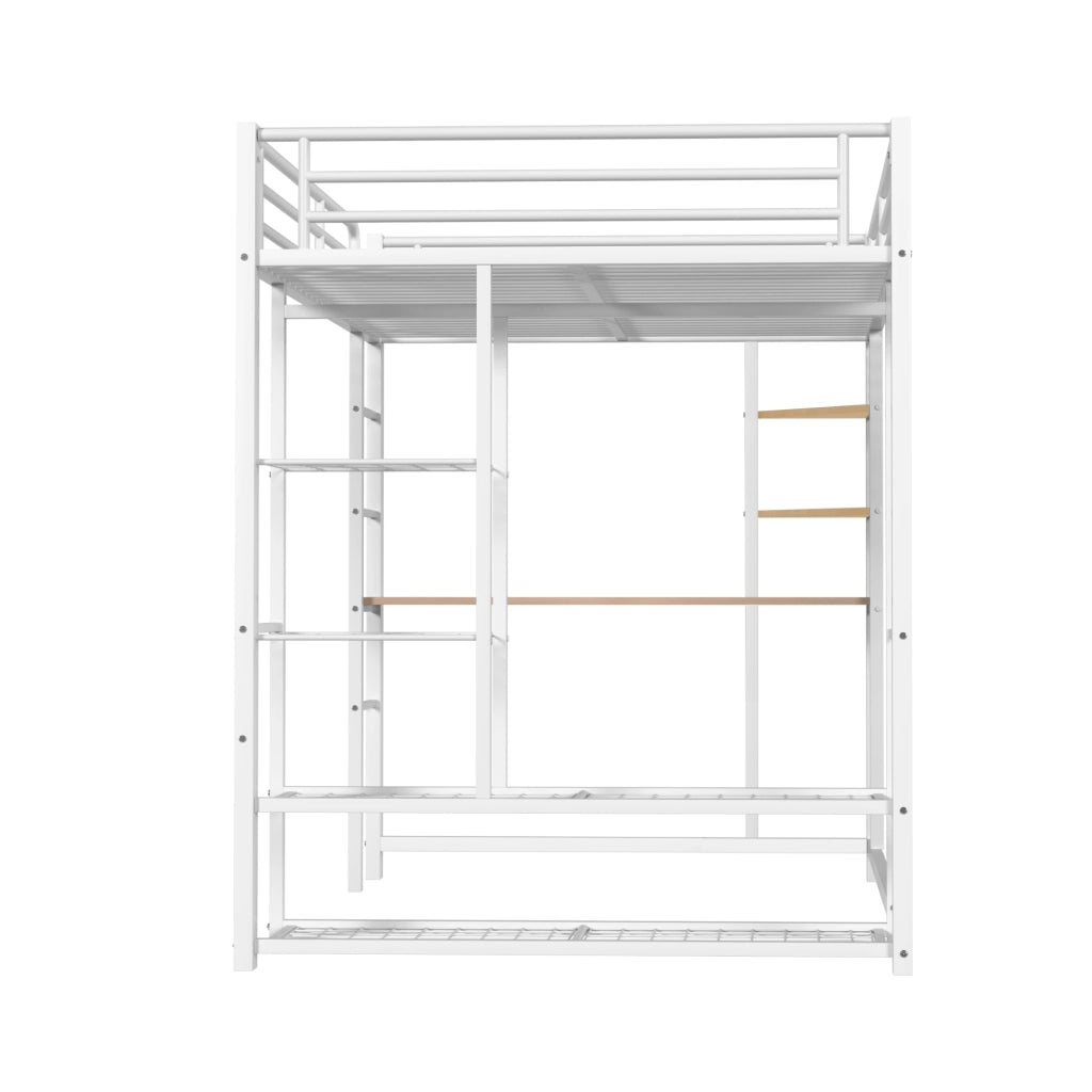 LETTO a soppalco 140x200 cm con scrivania e armadio, metallo bianco