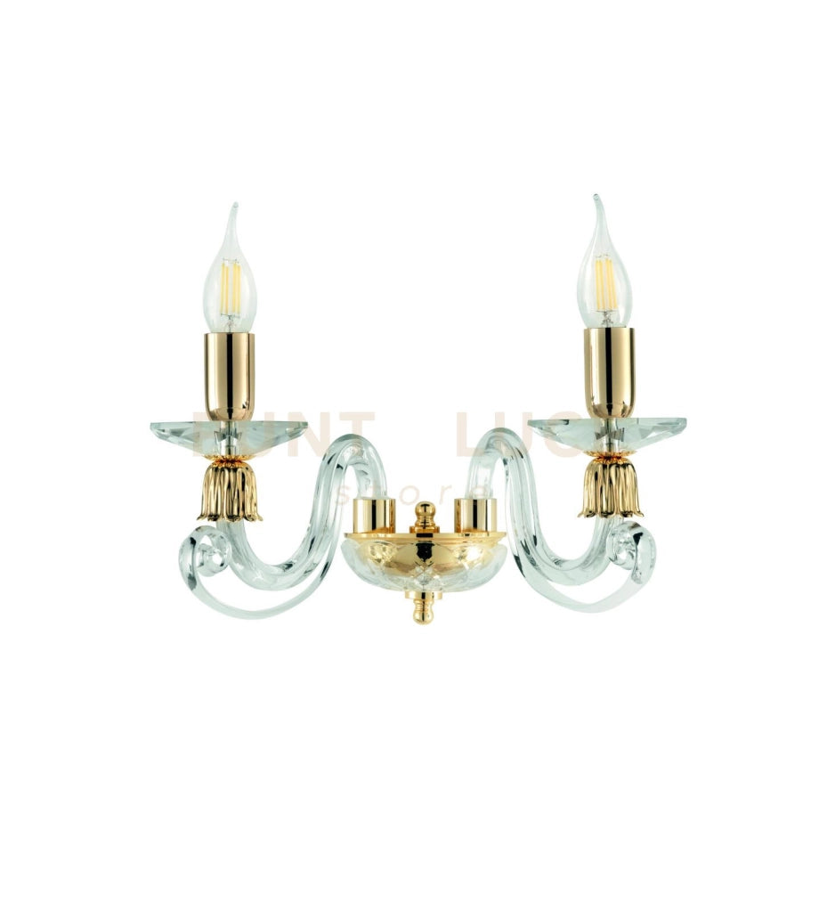 APPLIQUE 1306 2 LUCI TRASPARENTE E ORO ATTACCO E14 L.36CM