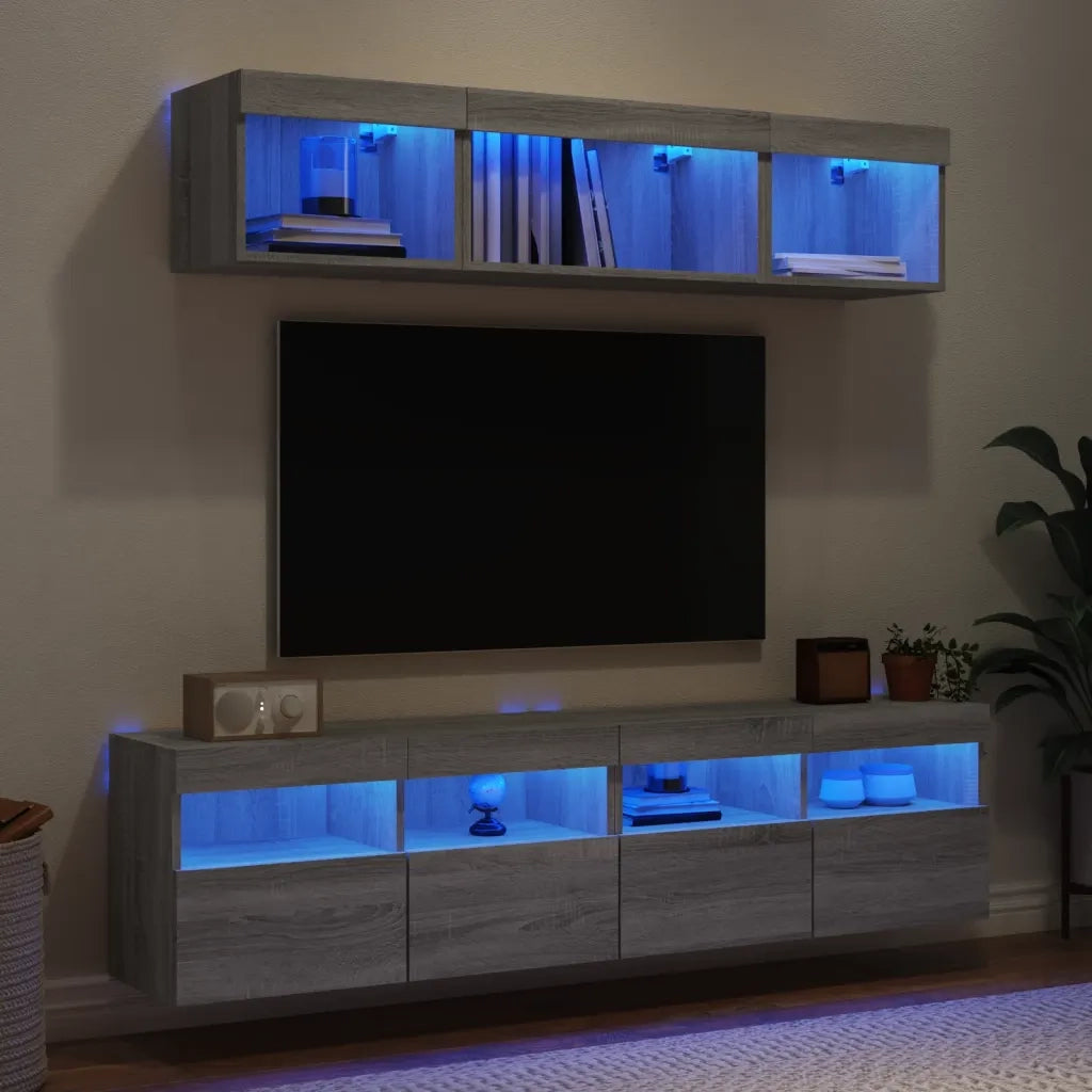 Mobili TV a Muro con LED 5pz Grigio Sonoma in Legno Multistrato 3216723
