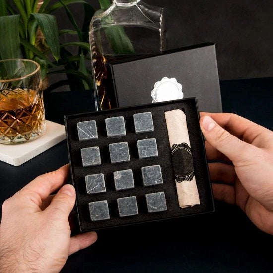 Pulisci il tuo whisky con le pietre di raffreddamento Hediyesepeti | Set a 12 pezzi in grigio scuro