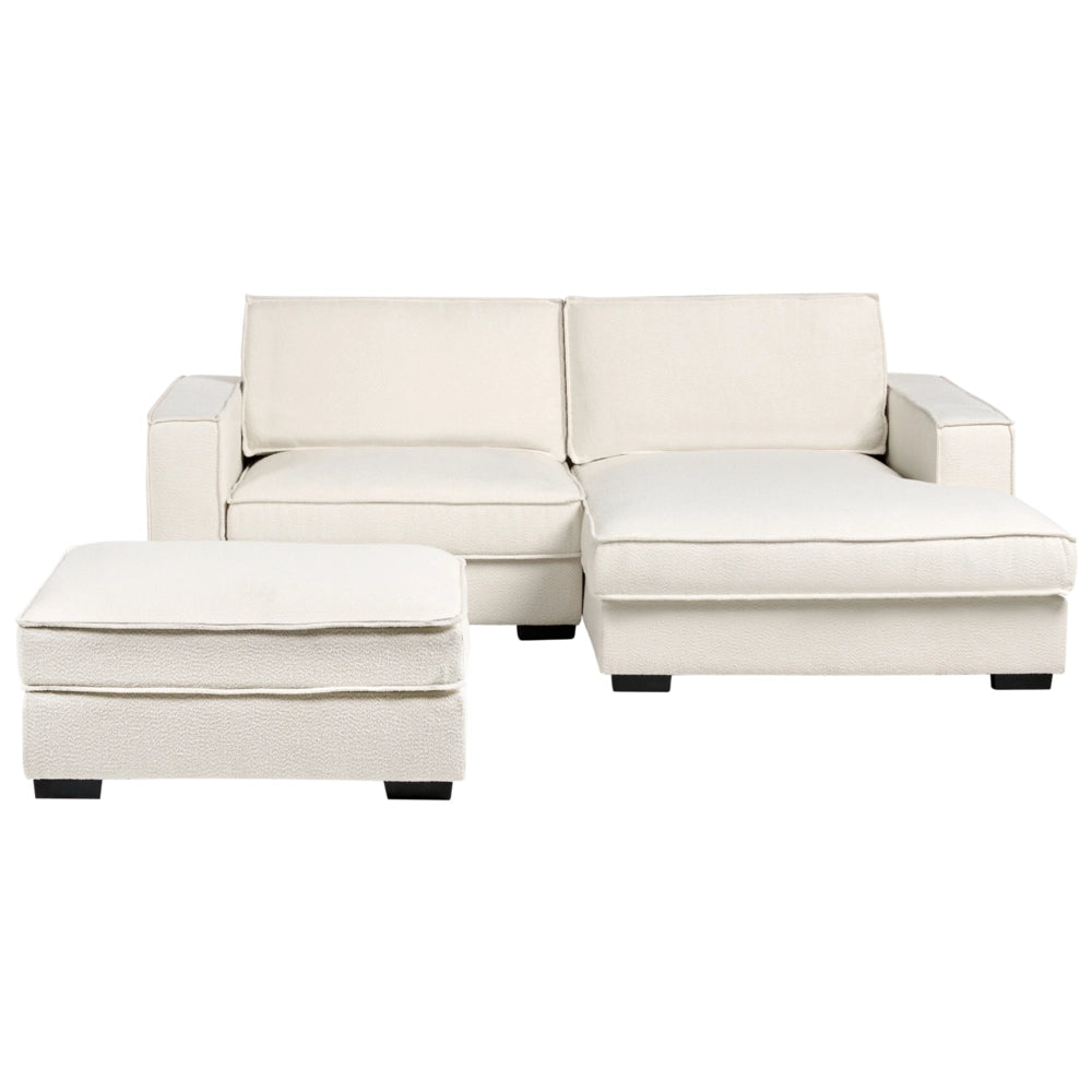 Divano angolare lato sinistro in bouclé con ottomana Schienale imbottito in poliestere con cuscini Beige chiaro stile moderno