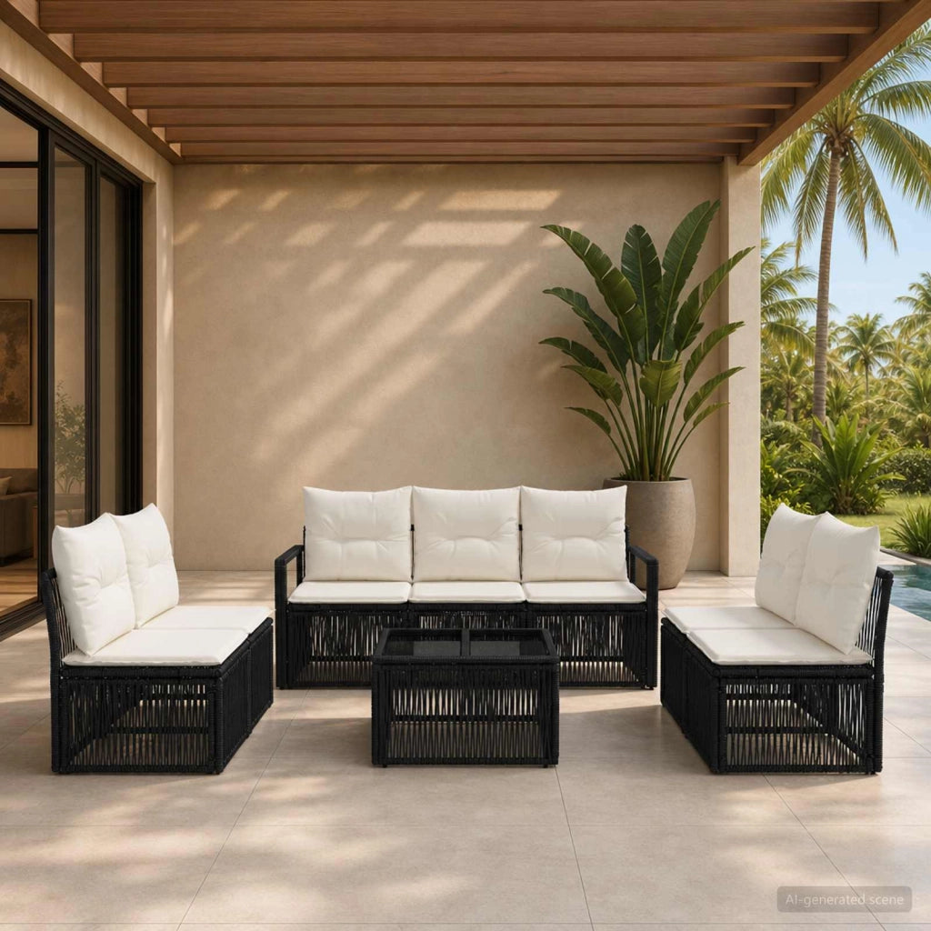 Set Divano da Giardino 8 pz Nero polyrattan 3435682