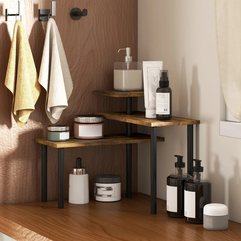 Scaffale da cucina girevole a 3 ripiani in legno e metallo
