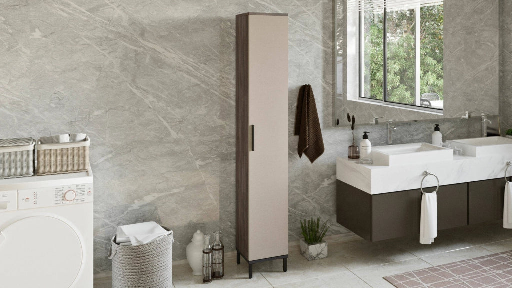 Eusebe, Armadio Multiuso 1 Anta 5 Ripiani, 30x184h cm Marrone