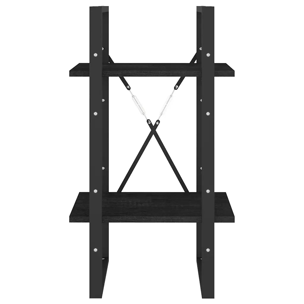Libreria a 2 Ripiani-Scaffale per Libri-Mobile di Stoccaggio Nera 40x30x70 cm in Massello di Pino