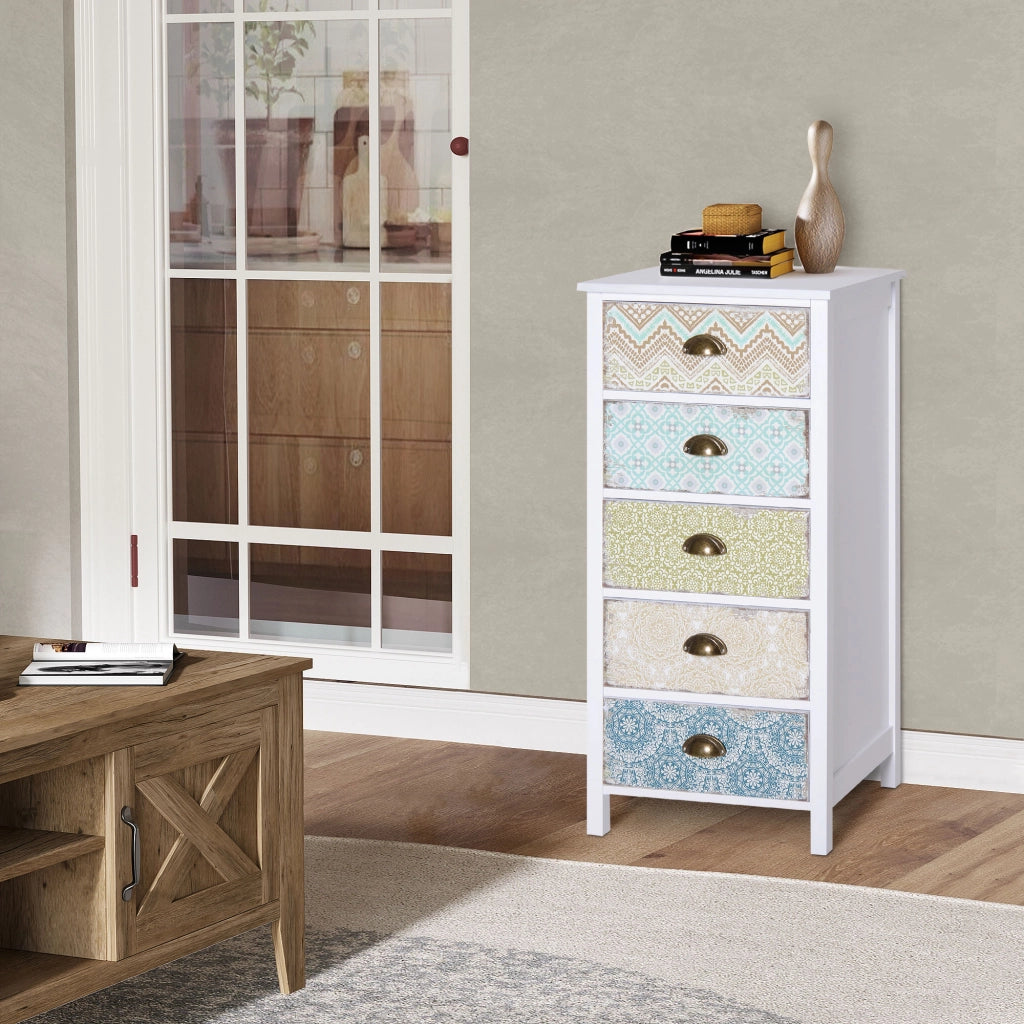 Cassettiera con 5 Cassetti ¨C zephmum ¨C 46x34x97.5cm Bianco Legno