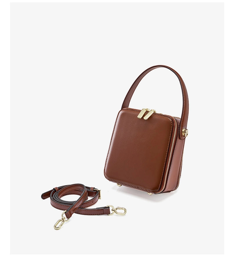 Borsa a mano da donna in vera pelle, borsa a tracolla marrone