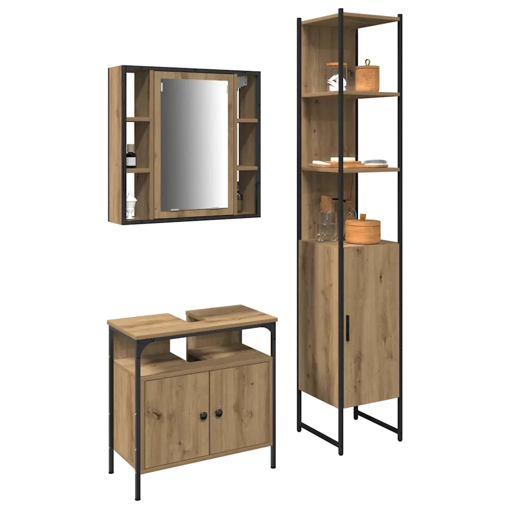Set di mobili per il bagno con porta 3 pcs Rovere artigianale 3334394