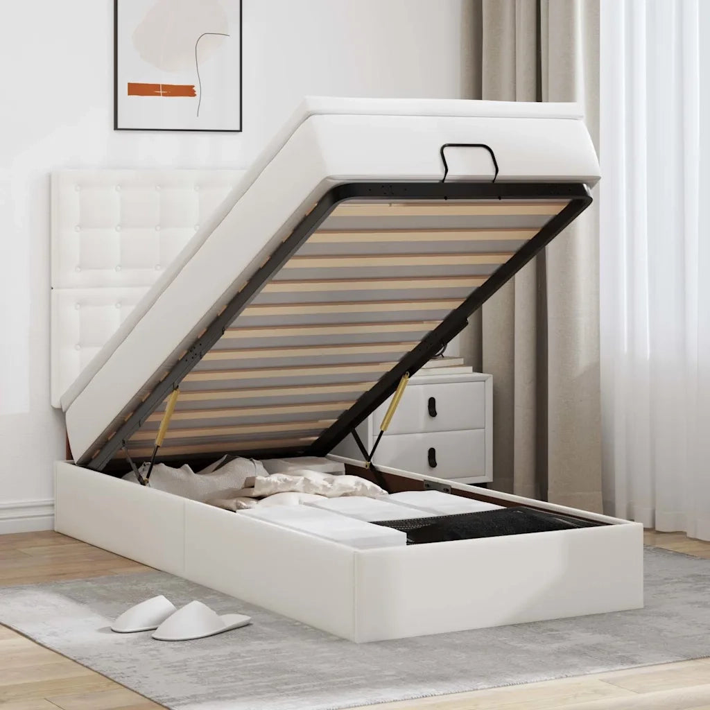 Letto Pouf con Materasso Bianco 90x190 cm Similpelle