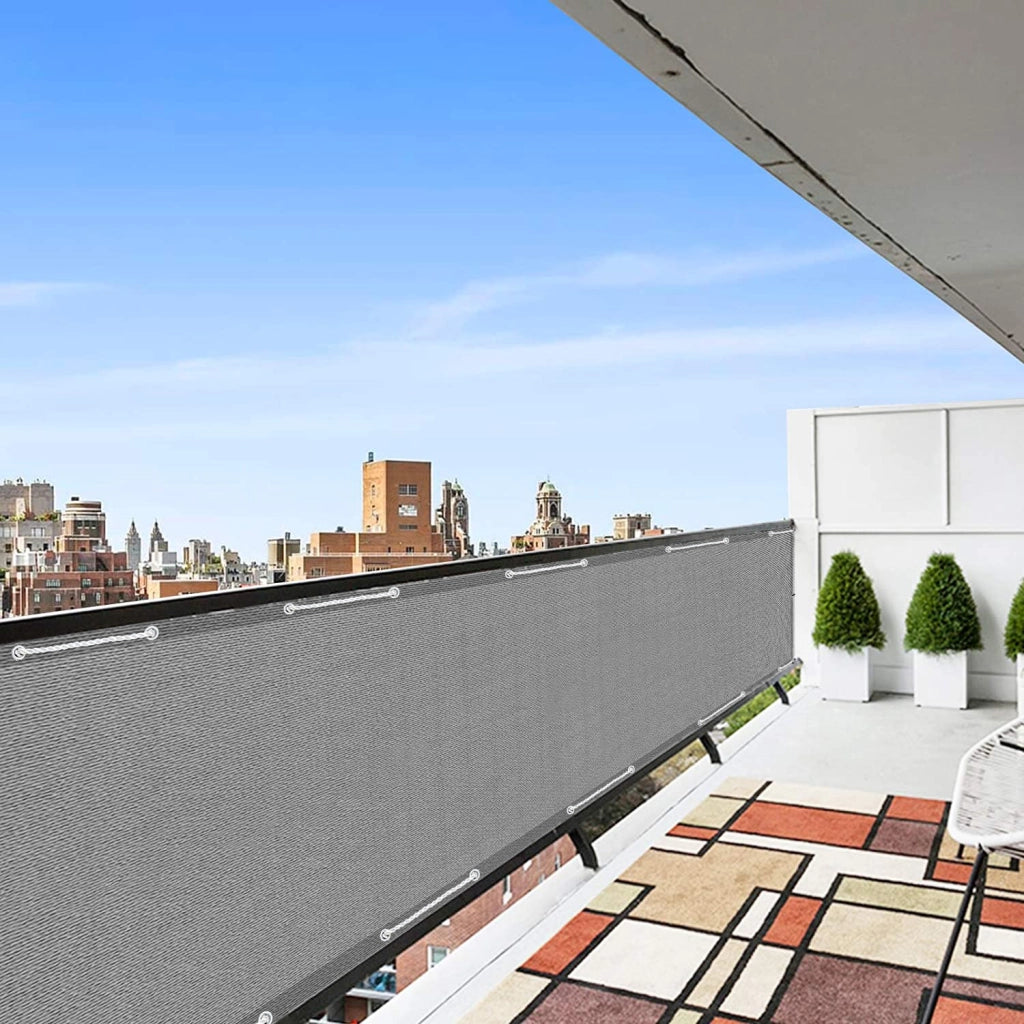 Telo Copribalcone Tinta Unita 90 x 500 Cm HDPE UV Frangivento Con Occhielli e 24 Metri Corda Schermo Privacy Terrazzo Frangivista Recinzione Copri Ringhiera Balconi Antipioggia - Grigio