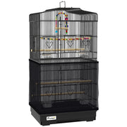 Gabbia per Uccelli 46,5x35,5x92 cm con Maniglia Vassoio Estraibile e Posatoi in Legno Nero