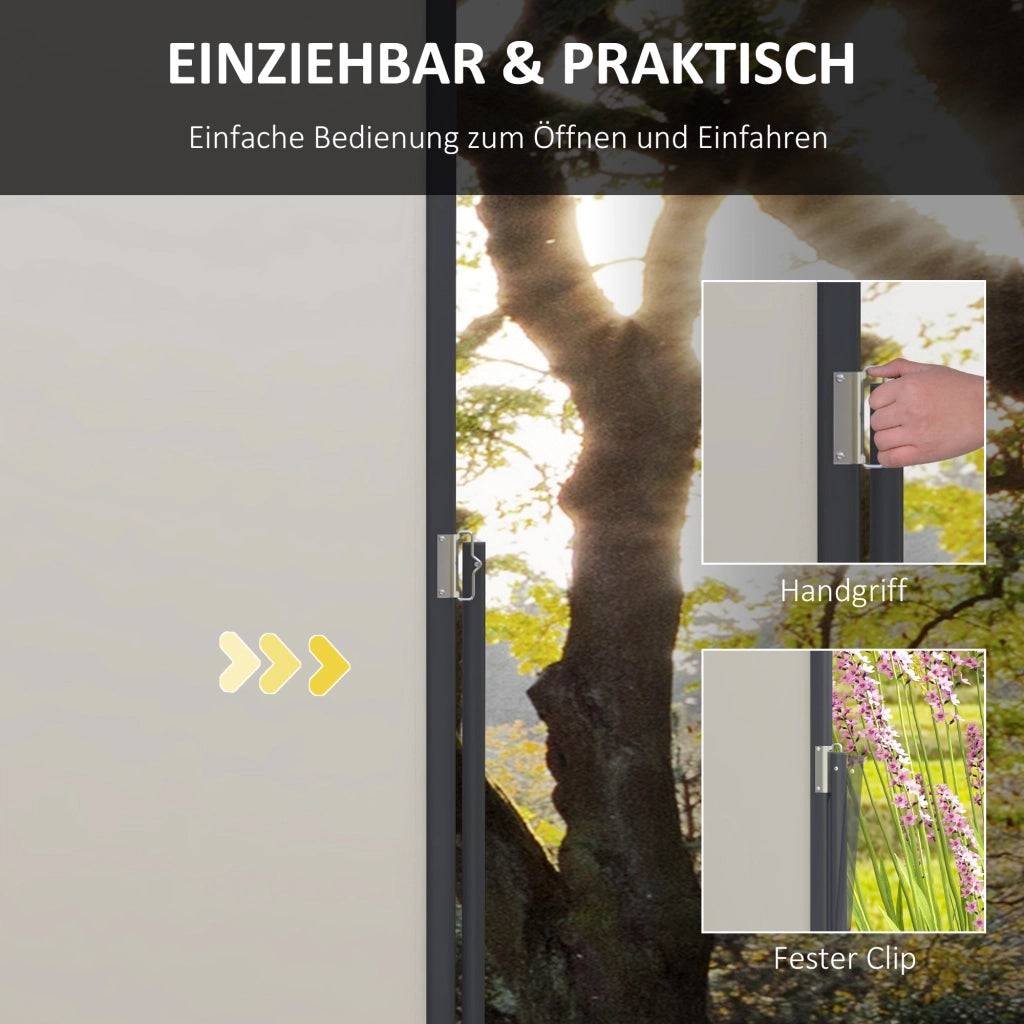 Barriera estensibile a forbice con privacy avvolgibile protezione UV30+ per esterni in poliestere grigio chiaro
