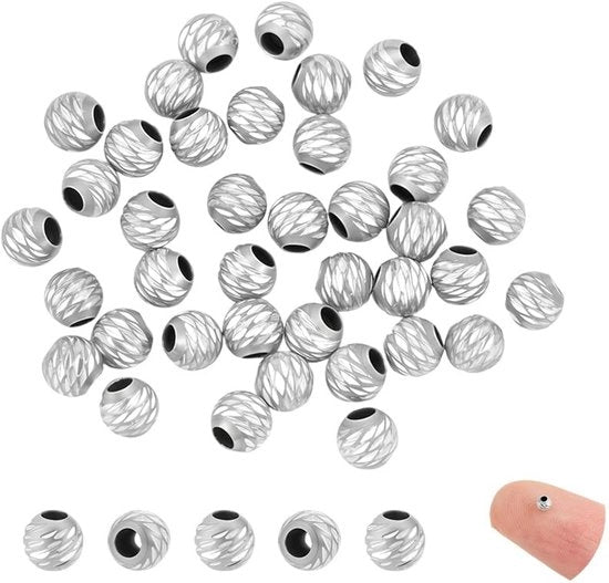 Abitacolo - Rondelle a distanza 40 pezzi - Argento sterling 925 - Rondelle piccole - Lavorate a faccette - Per accessori - Dimensioni 2,5 mm - Rondelle per accessori