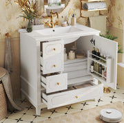 Mobile lavabo bagno 76,5 cm con lavabo in ceramica e maniglie oro