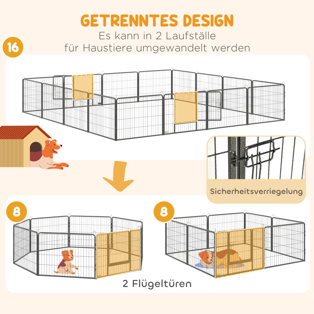 Recinto per cani con 16 pannelli e telo protettivo ¨C zephmum ¨C grigio 60 cm