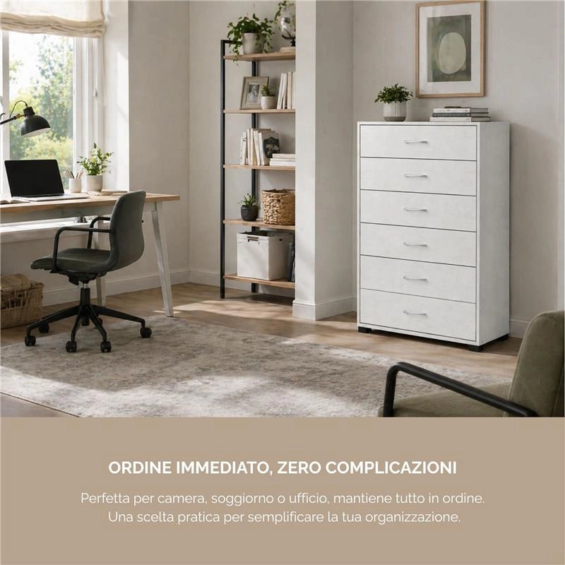 CASSETTIERA 6 CASSETTI IN LEGNO BIANCO CON PIANO D'APPOGGIO DIMENSIONI 68X40X120H CM