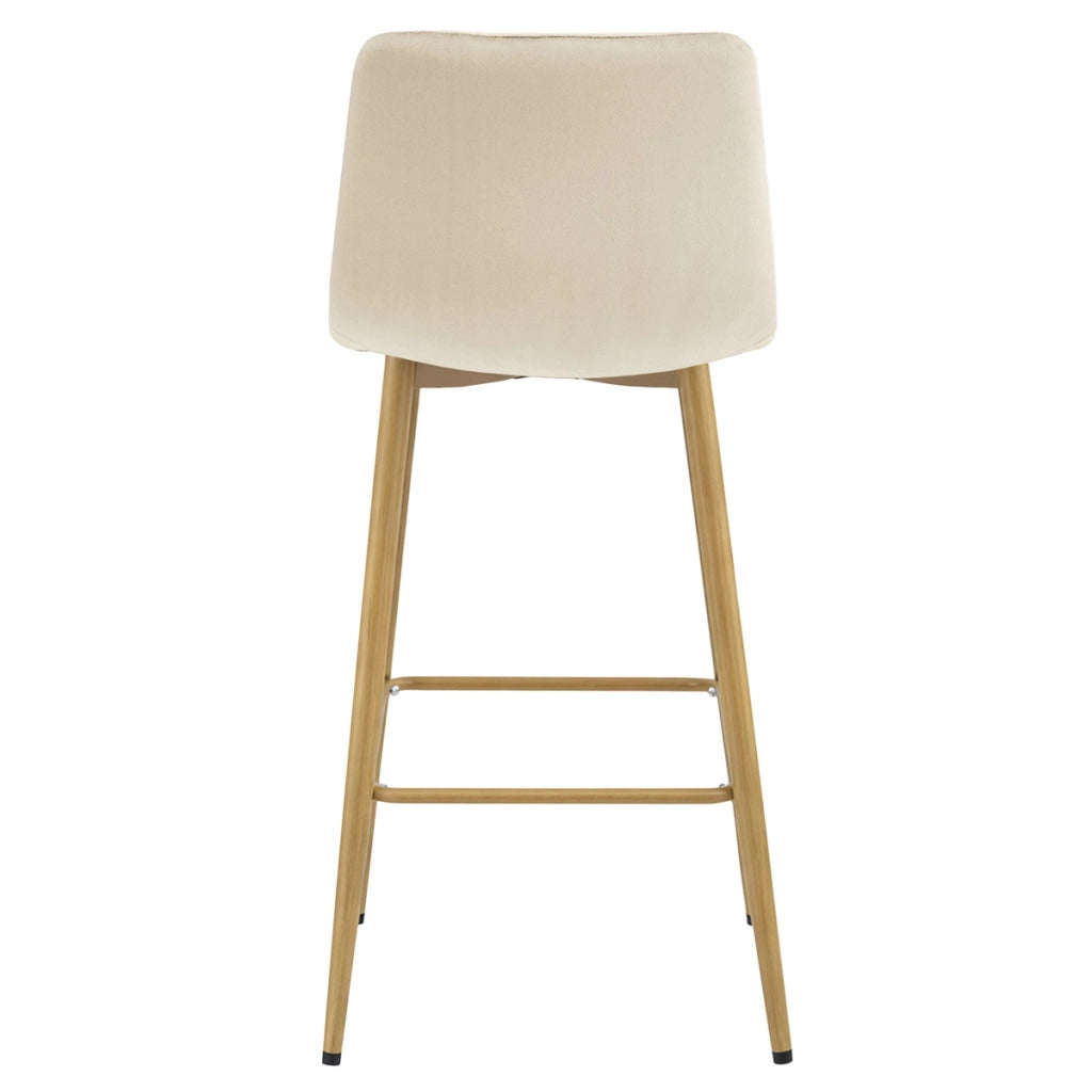 Sgabello alto NADO in velluto beige e gambe effetto rovere