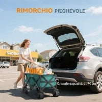 Carrello da Giardino Carico max 70kg con Maniglia Telescopica, in Metallo e Tessuto Oxford, 108x55 cm, Verde