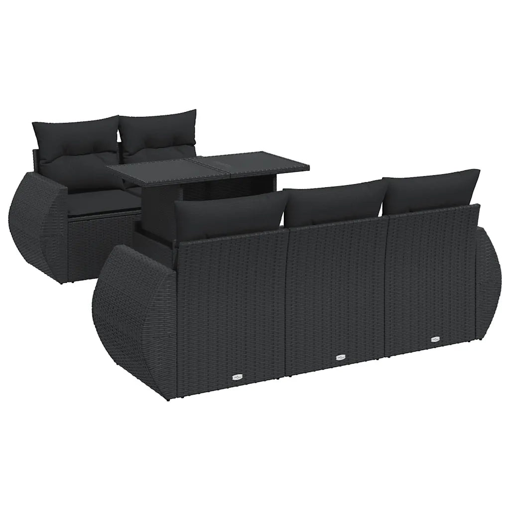 Set Divano da Giardino 6 pz con Cuscini Nero in Polyrattan 3326566