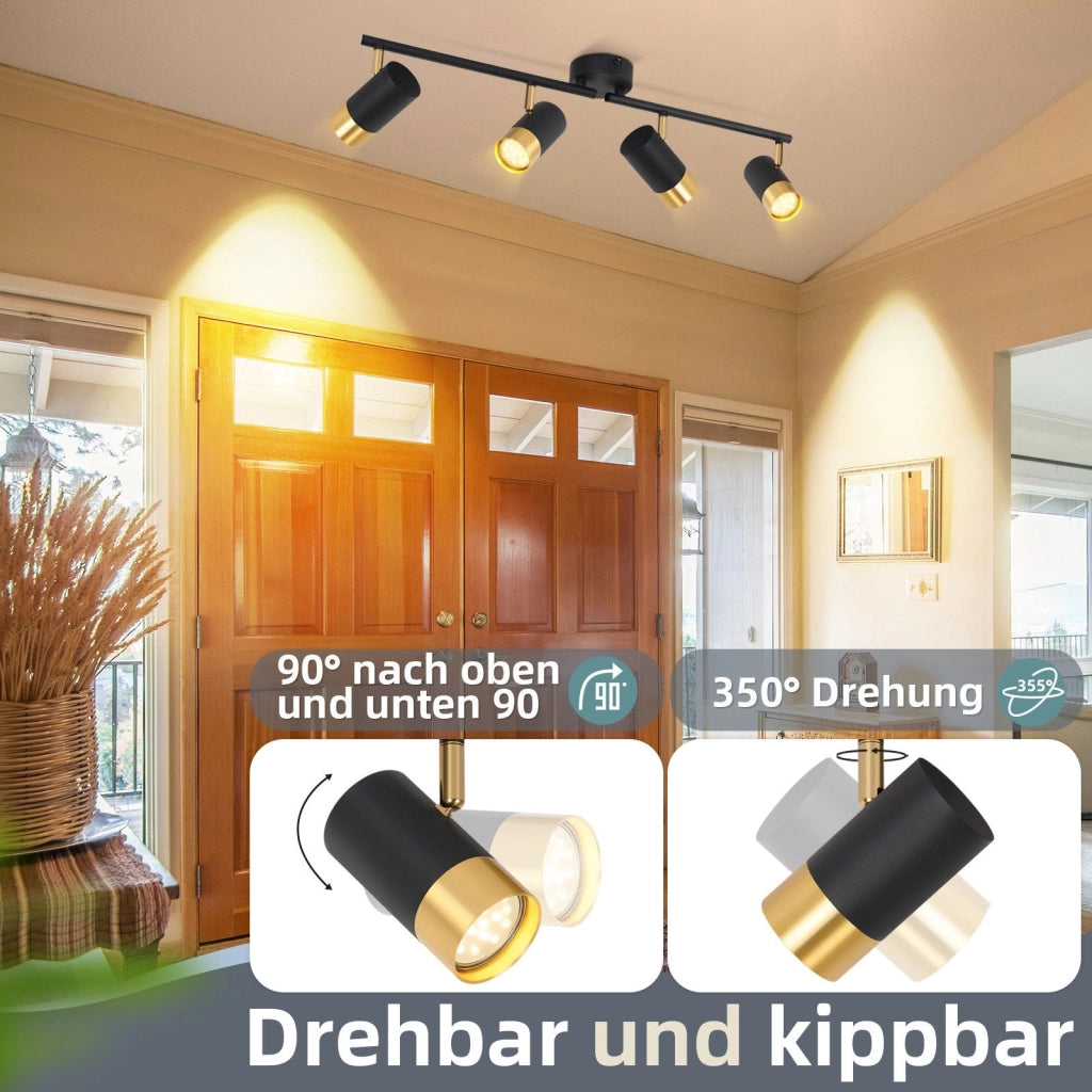 ZMH Faretto da soffitto 4 fiamme GU10 nero oro moderni per soggiorno
