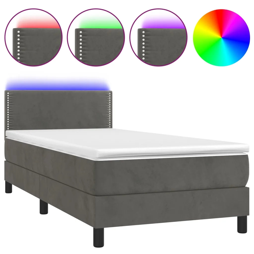 Letto a Molle con Materasso e LED-Struttura Letto con Materasso Grigio Scuro 90x190cm Velluto 125968