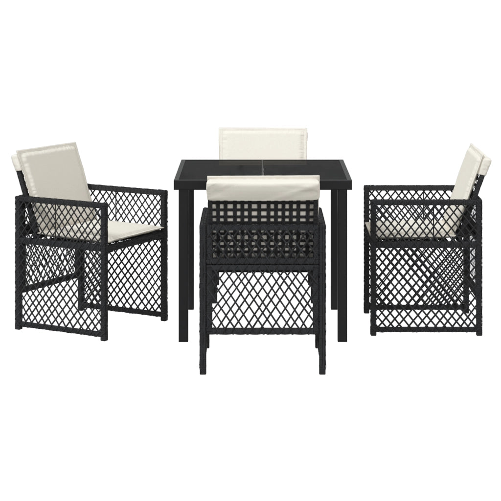 Set pranzo giardino 5 pezzi con cuscini in polirattan nero