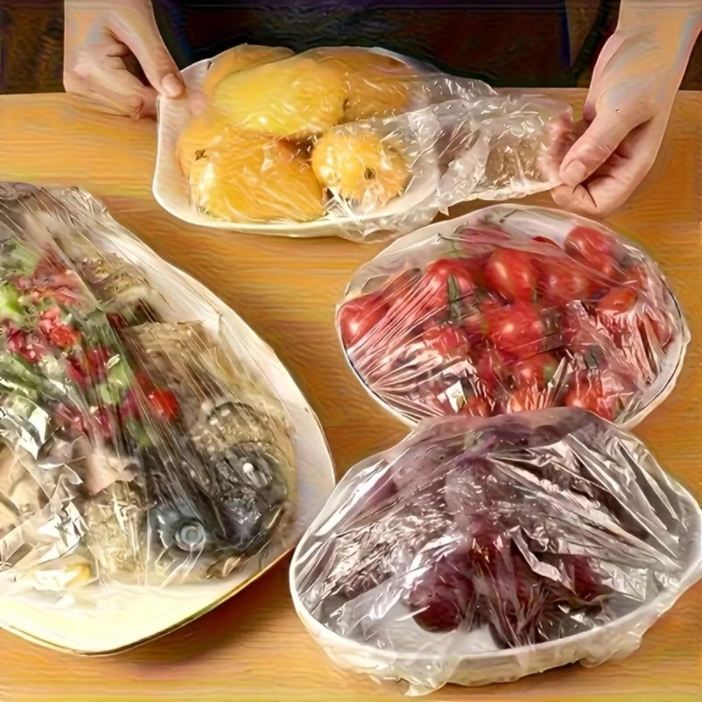 50 cuffie copri alimenti per conservazione sacchetti trasparenti riutilizzabili