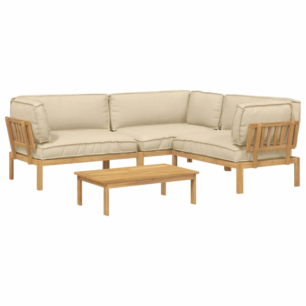 Set di divani con cuscino 4 pcs Beige Legno di Acacia Massello 3418367