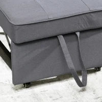 Poltrona Letto 3 in 1 con Schienale Reclinabile, in Tessuto Effetto Lino e Legno, 98x71x67 cm, Grigio Scuro