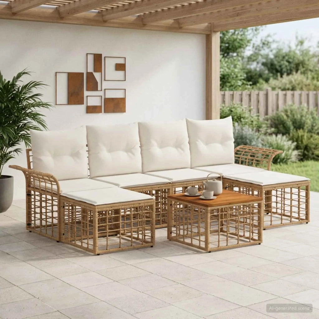 Set di divani da esterno 7 pcs Naturale e Bianco Crema 3437744