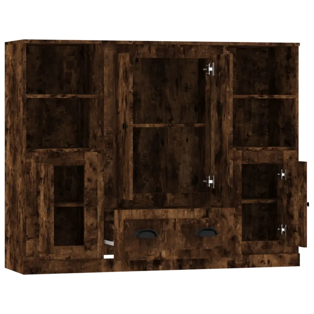 vidaXL Credenze 3 pz Rovere Fumo in Legno Multistrato