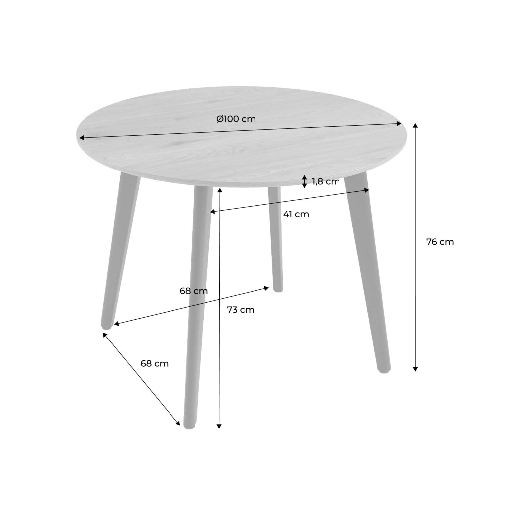 Tavolo da pranzo rotondo effetto legno con gambe in metallo nero 4