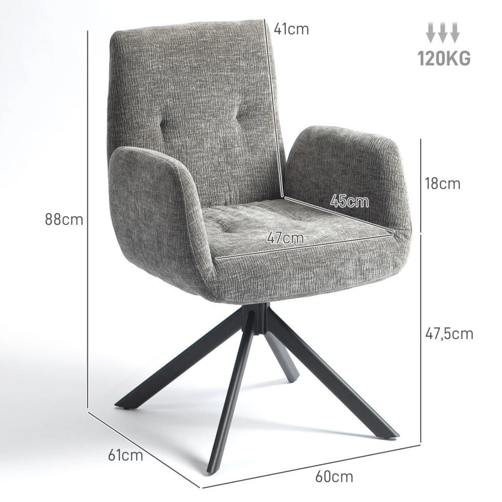Poltrona girevole 360° con braccioli e gambe in acciaio grigio scuro