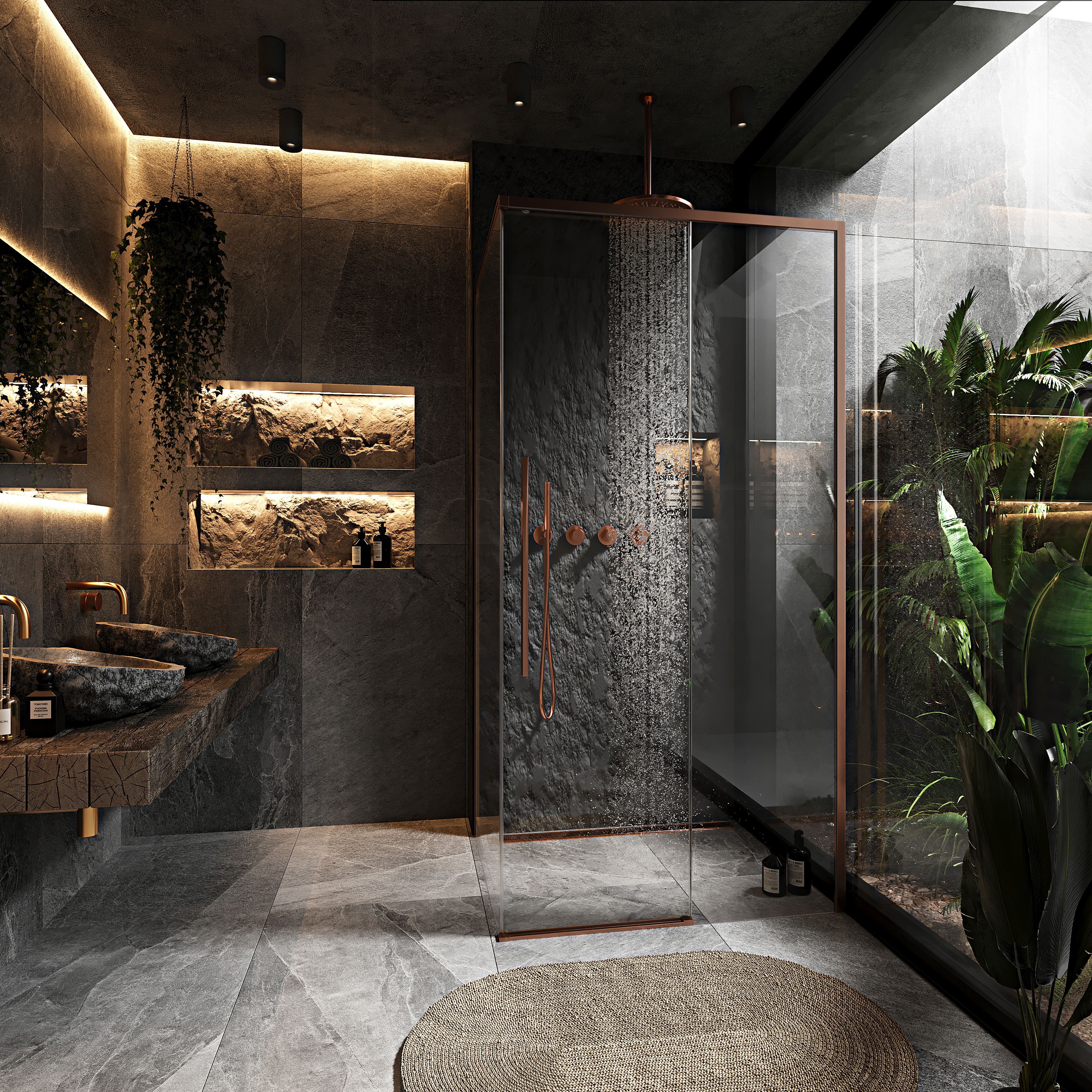 Cabina Doccia Solar Copper Brush 100x80 con piatto doccia Savoy