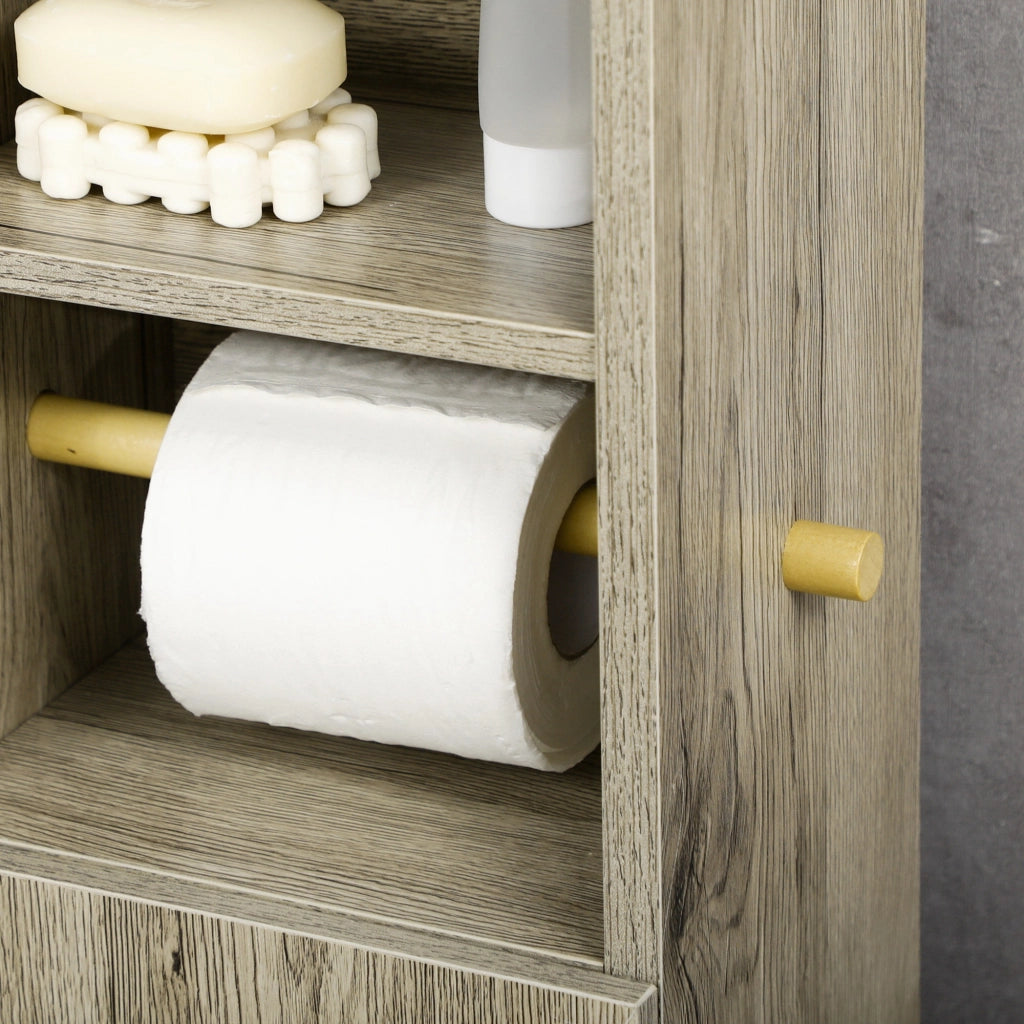 Mobiletto da bagno con ripiano, 2 scomparti e ante ¨C zephmum ¨C grigio 23x18x100 cm