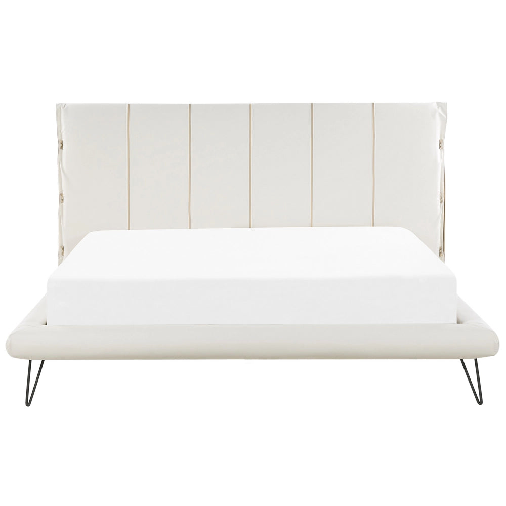 Letto King Size Gambe in metallo in finta pelle bianca 180 cm con testiera imbottita