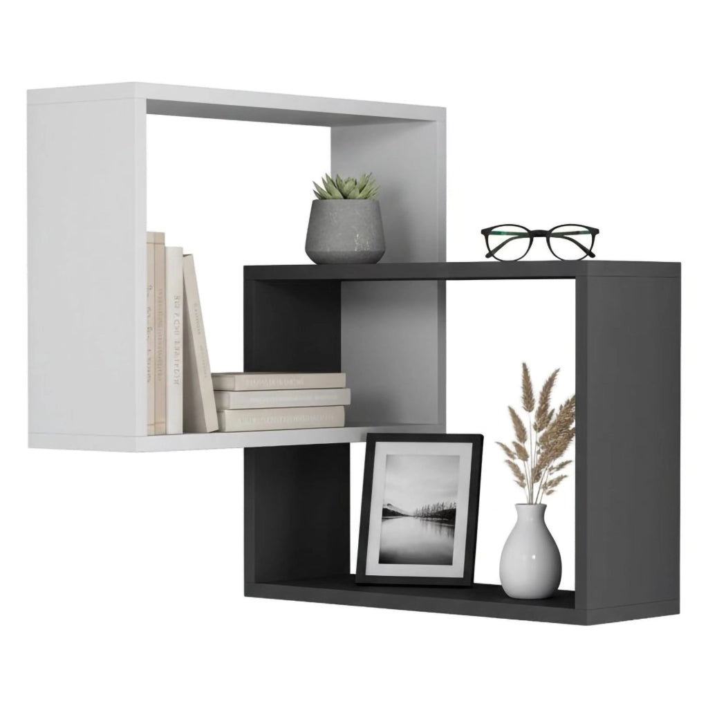 Mensola Leslie, Scaffale, Ripiano a muro, Scaffalatura multiuso, 68x60h68 cm, Bianco e Antracite