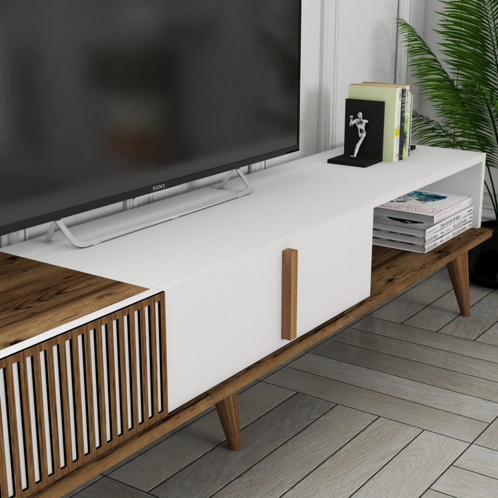 Porta TV in legno "Milan" - 180 x 35 x 40 cm - Noce, Bianco