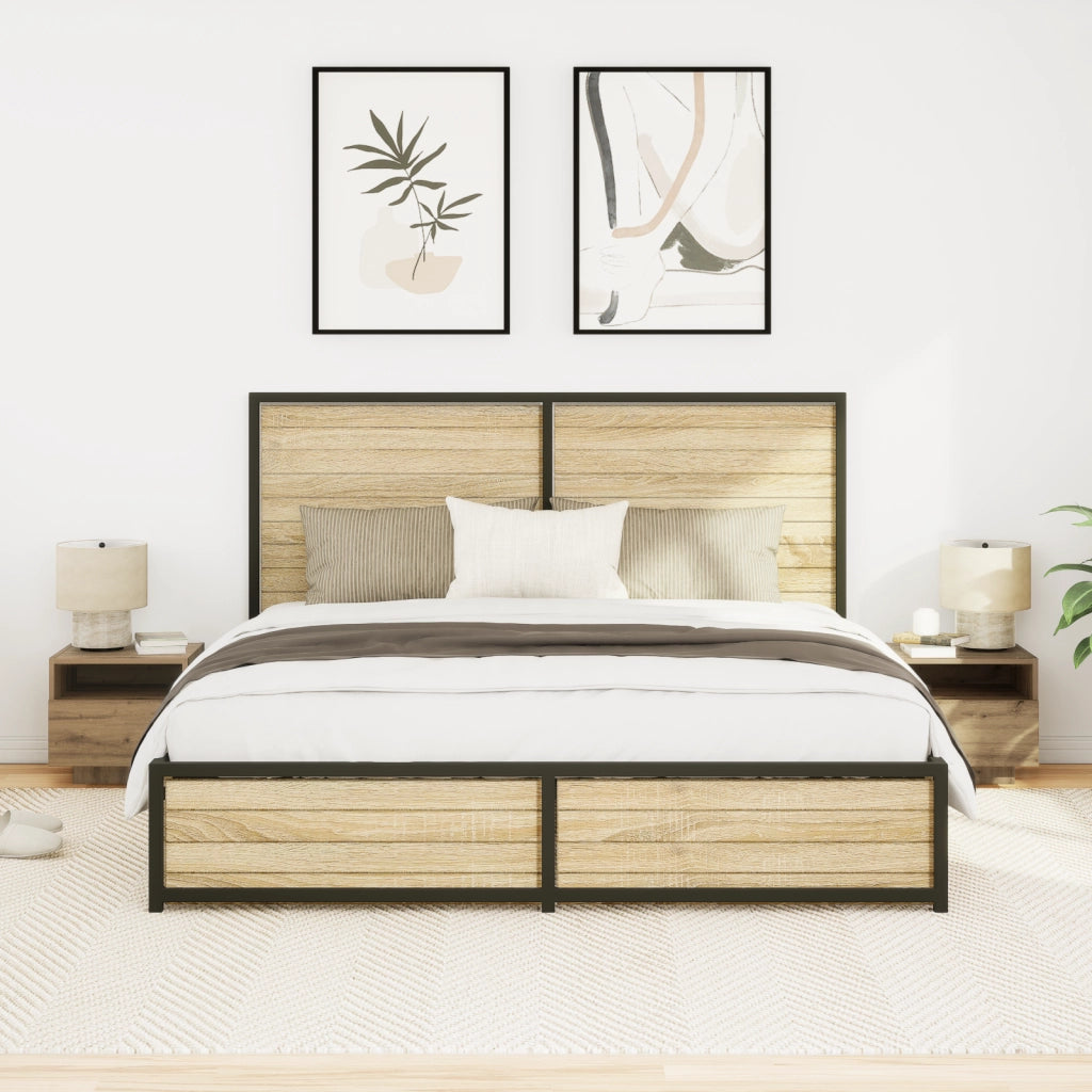 Comodini con Luci LED 2 pz Rovere Artigianale 40x39x37 cm