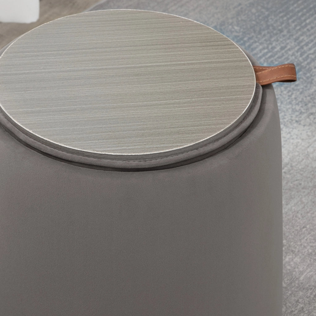 Pouf rotondo 2 in 1 con contenitore e coperchio reversibile in effetto velluto, grigio scuro