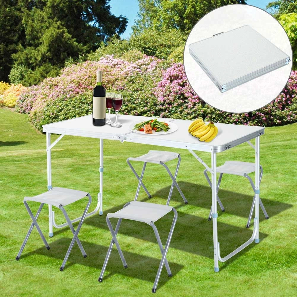 Tavolo Pieghevole Campeggio PicNic 120x60 H 55-70cm con 4 Sgabelli Alluminio