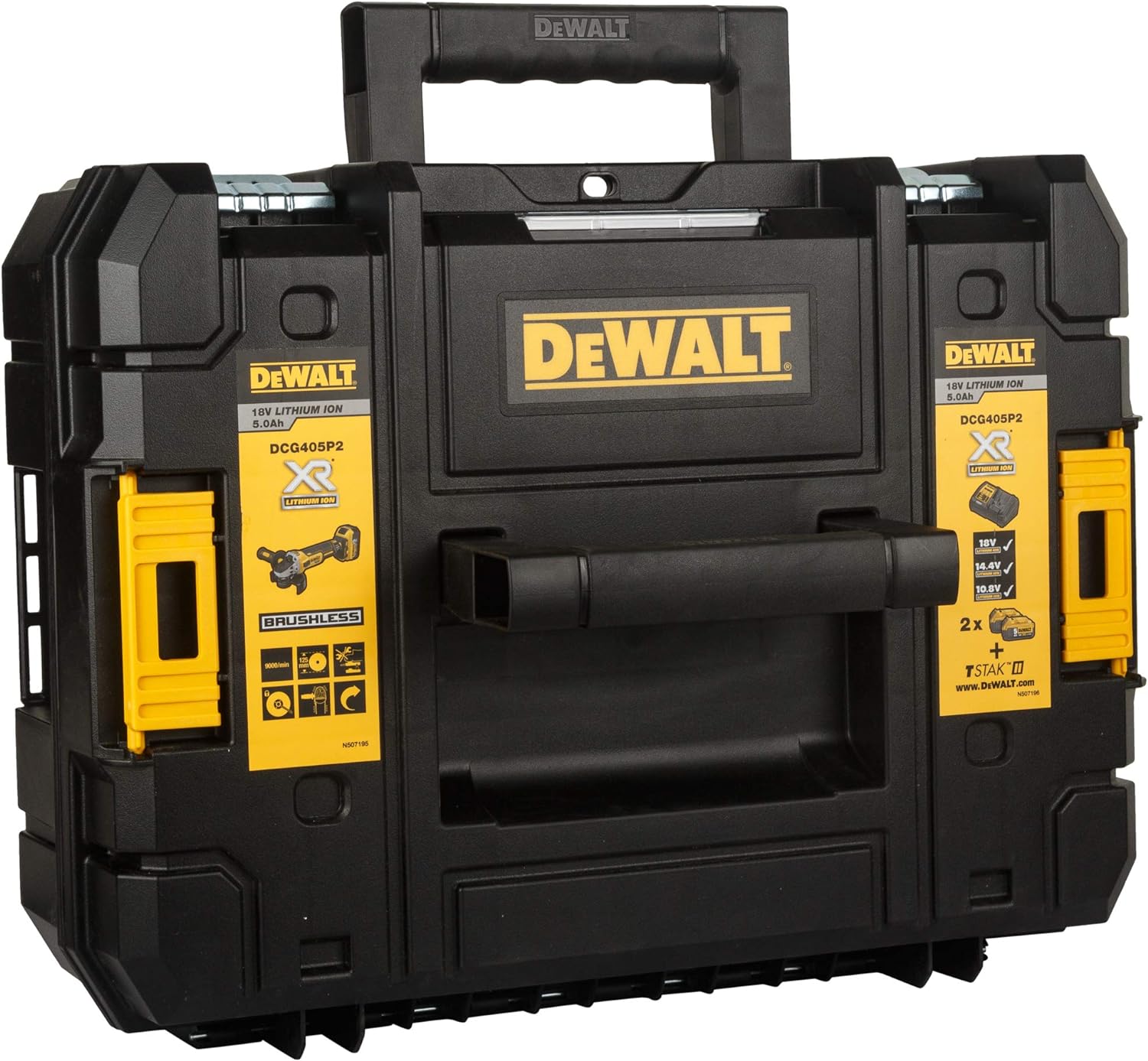 DeWalt Smerigliatrice frullino Brushless XR Ø125 mm con 2 batteria 18V 5Ah, caricabatterie e valigetta TSTAK DCG405P2