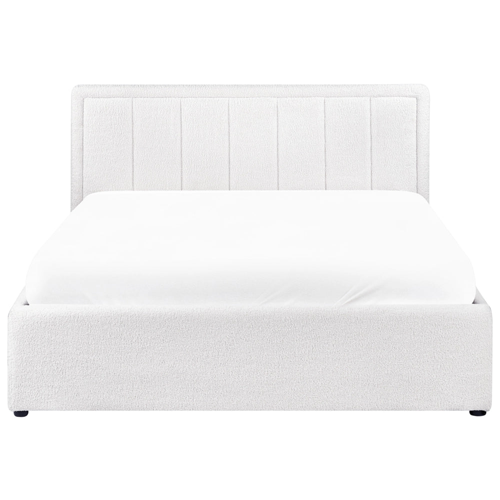 Letto Ottomano Bianco Boucle 140x200 cm Struttura imbottita con Testiera